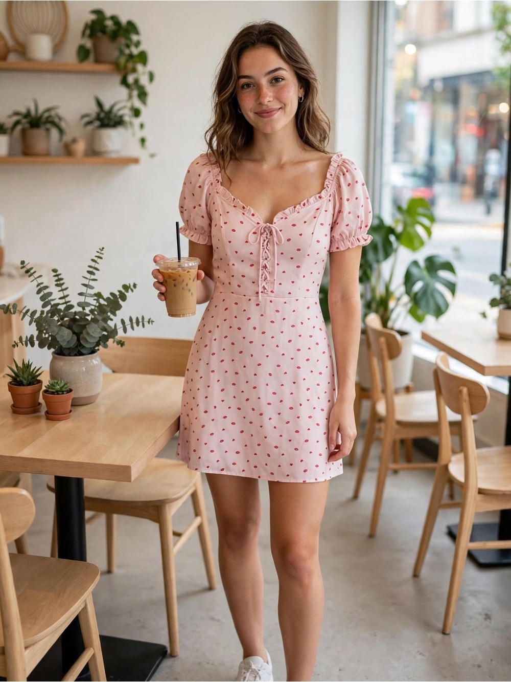 NWT Francesca's Dee Elly Pink Kiss Lips Heart Puff Sleeve Dress M Coquette
